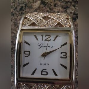 Gruin II Ladies Goldtone Cuff Bracelet Watch